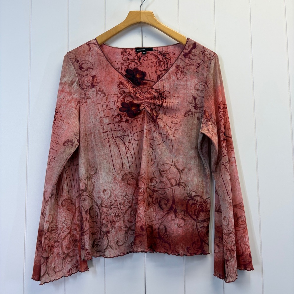 One World Y2K Fairy Grunge Bell Sleave Top Women Size XL Boho Whimsigoth Artsy